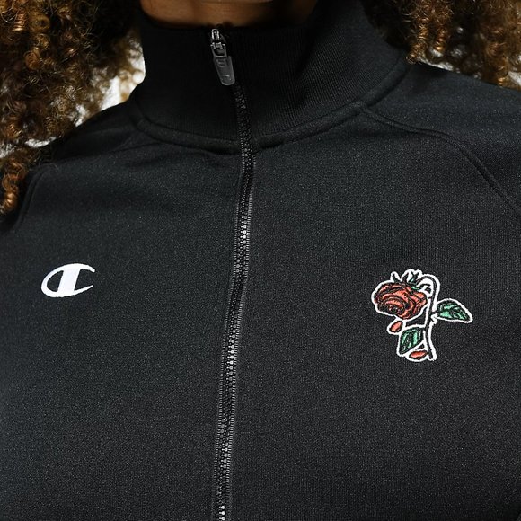 NWoT Petals & Peacocks Champion Black & White Rose Embroidered Track Jacket - Picture 4 of 9